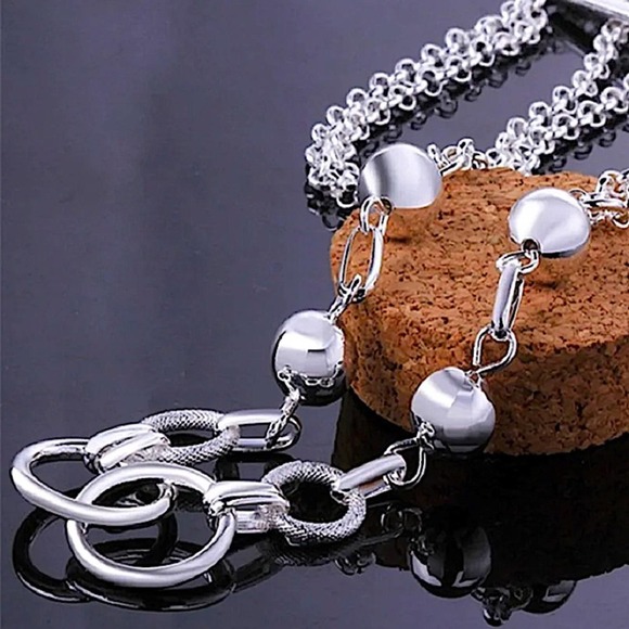 Sterling Silver O Link Beaded Ball Creative Chain Link Bracelet - Picture 6 of 7